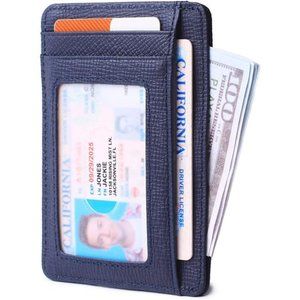 Slim Wallet for Men Women Minimalist Thin Travel Front Pocket Genuine Leather